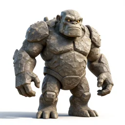 fierce golem made of stone, stylized pixar-style 3d render, full body, standing, isolated on a pure white background, centered, whole figure in frame, sharp focus, studio lighting