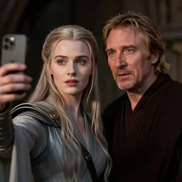 eowyn taking a selfie with jedi liam neeson