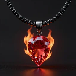 rpg item, a black necklace with a bright red diamond in flames, Unreal 5, DAZ, hyperrealistic, rpg style, octane render, dynamic lighting