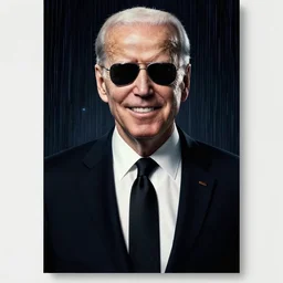 [ joe biden ] is agent smith, smiling, sunglasses, black tie, [ movie poster ], the matrix movie