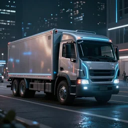 a cyberpunk truck with tron lightings