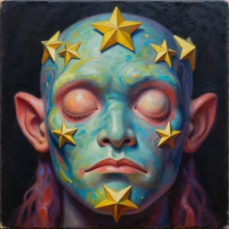 intricate five star sleep monster facial portrait by casey weldon, oil on canvas, hdr, high detail, photo realistic, hyperrealism, matte finish, high contrast, 3 d depth, centered, masterpiece, vivid and vibrant colors, enhanced light effect, enhanced eye detail, artstationhd