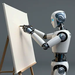 an high resolution photo of an automaton shooting a canvas, hyper detailed, photography, realistic art, 8 k, unreal engine, octane render, cinematic