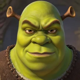 shrek!! kubrick stare, menacing, instense stare, close up of face