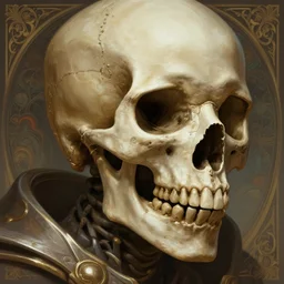 a mind - blowing portrait of rayman wearing a human skull, deep focus, d & d, fantasy, intricate, elegant, highly detailed, digital painting, artstation, concept art, matte, sharp, illustration, hearthstone, art by artgerm and greg rutkowski and alphonse mucha