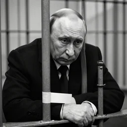 a very sad fate of vladimir putin at his old age in prison. detailed professional 3 5 mm black and white photo by don mccullin world press photo award