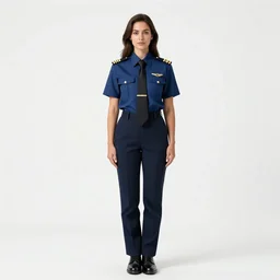 fierce pilot in uniform, photorealistic portrait photography, full body, standing, isolated on a pure white background, centered, whole figure in frame, sharp focus, studio lighting