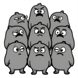 black and white simple ms paint doodle of group portrait of anthropomorphic wide - angle group portrait of grey cute mr bean goblins looking funny, art by artgerm, bob eggleton,