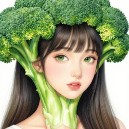 the portrait of an unbelievably beautiful, elegant and cute japanese girl partially made of broccoli, an ultrafine detailed illustration by james jean, intricate linework, bright colors, final fantasy, behance contest winner, vanitas, angular, altermodern, unreal engine 5 highly rendered, global illumination, radiant light, detailed and intricate environment