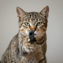cat pointing a gun at camera
