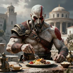 kratos eating greece, digital art
