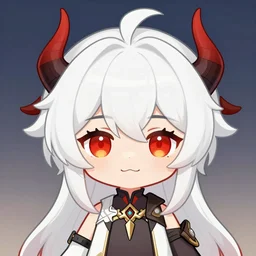 vtuber white hair, red eyes, two little horn on the head, chibi