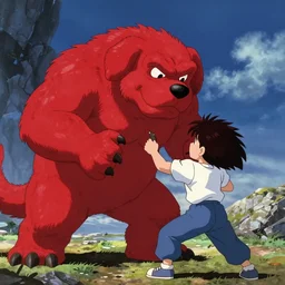 clifford the big red dog fighting monsters, in the style of akira, detailed, trending on artstation, 8 k