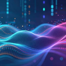 illustration, trending artstation, highly detailed, octane render, digital painting, abstract wave moving dots, epic, big data background, background design, hi - tech, photorealism, flow particles, waving particle technology, shallow depth of field, design, cinematic lighting, concept art, vibrant colors