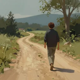 digital painting of a person walking on a dirt road by ian mcque, trending on artstation, speedpainting, concept art, digital illustration