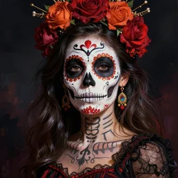 illustration of a sugar skull day of the dead girl, art by dod procter