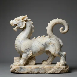 intricate ancient statue of ouroboros, marble, cracks in the stone, studio photography