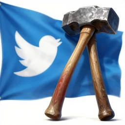the twitter and the hammer flag, illustration, epic, intricate, hyper detailed, artstation, concept art, smooth, sharp focus, ray tracing, vibrant, photorealistic, award - winning, 4 k, hdr, simon bisley,
