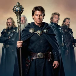 full character potrait of a genetic combination between tom cruise & cat, holding a ceremonial staff, wearing a cloak, zdzislaw beksinski, lewis jones, dariusz zawadzki, wayne barlow, warhammer fantasy, cold hue's, warm tone gradient background, concept art, 4 k, ultra - high - definition