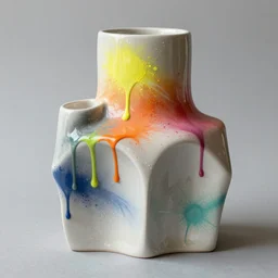 generative design ceramic structure with bright colour spray paint splatters