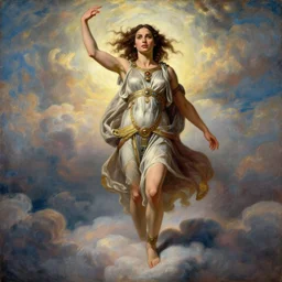 Full body oil painting of the beautiful goddess Gal Gadot, she is wearing a strophion and a surreal ornate, her hair is natural disheveled, she is approaching heaven over the clouds, naturalism, dramatic lighting, high-detailed oil painting by Ilya Repin, Michelangelo da Caravaggio, William Blake, Alex Grey and Beksinski, trending on Artsation, hystorical painting, naturalism, masterpiece, 4k, 8k,