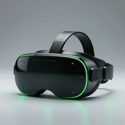 a cyberpunk virtual reality headset in the style of giorgetto giugiaro, green glowing edges, insanely integrate, 8 k, productphoto, long shot, studiolight