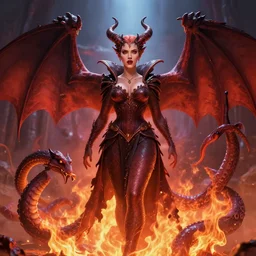 demonic female demon hell portrait of scarlett johansson as queen of hell and dragons, fire and flame, big long hell serpent dragon octopus, Pixar style, by Tristan Eaton Stanley Artgerm and Tom Bagshaw.