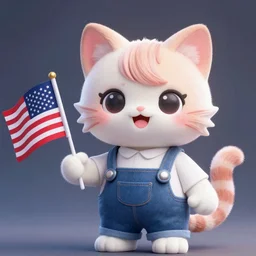 cute transgender catgirl holding the american US flag, 8K image