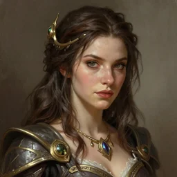 Nina Dobrev as a fantasy rogue, closeup character portrait, D&D, fantasy, intricate, elegant, highly detailed, digital painting, artstation, concept art, matte, sharp focus, illustration, art by Artgerm and Greg Rutkowski and Alphonse Mucha