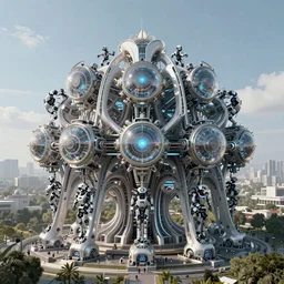 organic generative design megastructures housing millions of robots in the style of ready player one