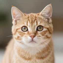 happy cute fluffy orange tabby kitten, big eyes