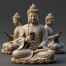3 d model of a meditating buddha checking his phone in unreal engine