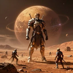 attack of the titans, sifi epic space battle on mars, digital art,