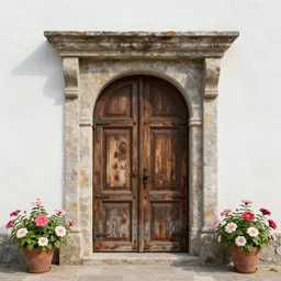 professional digital art detailed old wood and rust castle door entrance flowers with path outside cgsociety behance by Dan Mumford –H 1024 –W 768 –n 4