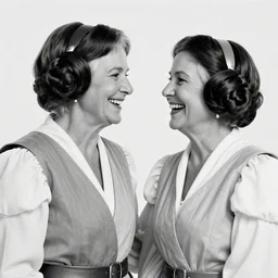 poignant portrait black and white photo of an old couple wearing princess leia costumes, laughing at each other, nostalgia, love