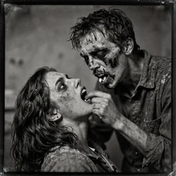 zombie eating a woman's head, tintype