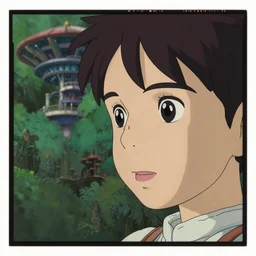 Cinestill 50d, 8K, highly detailed, studio ghibli princess mononoke style 3/4 extreme closeup portrait, eye contact, focus on girl model, tilt shift zaha hadid style forest background: famous mononoke remake, forest scene