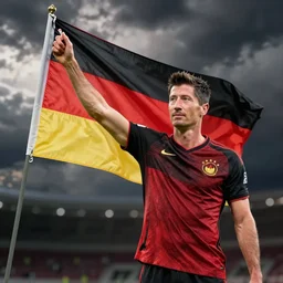 robert lewandowski waving a flag of modern germany