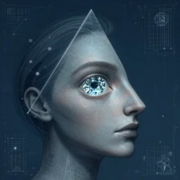 portrait of triangle shaped head with single centered giant diamond eye, in the style of Greg Broadmore and Arthur Rackham,trending on artstation, light lighting side view,digital art,surrealism ,macro,blueprint ,vaporwave ,