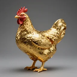 product photo of a sculpture of chicken wrapped in shiny gold, studio lighting ,photorealism