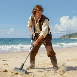 Anakin Skywalker vacuuming the beach to remove sand, digital painting, highly detailed
