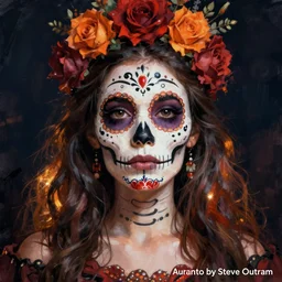Illustration of a sugar skull day of the dead girl, art by Steve Outram