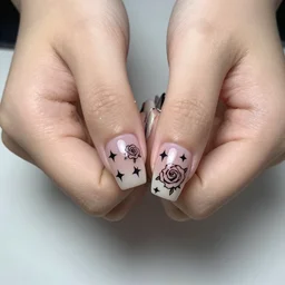 nail design, the pattern of roses and stars, double hands, hyper realistic, render by maya