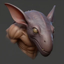 game concept art, muscular, isopod head, chiroptera ears, hyperrealism, artstation, cgsociety, zbrush, no background