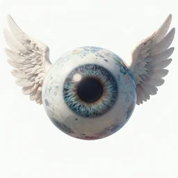 an eyeball with wings observes the world from space, concept art, very aesthetic,