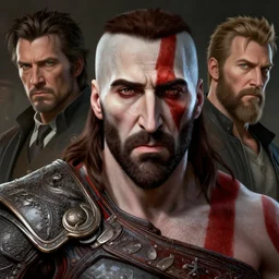 a highly detailed beautiful portrait of nicolas cage as kratos, by gregory manchess, james gurney, james jean