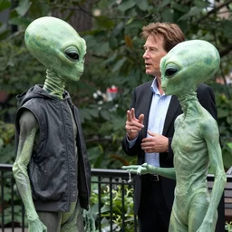 Photo of Christopher Walken reasoning with an alien in Central Park