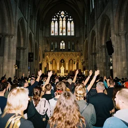 9 0 s rave inside exeter cathedral. colour flash photography
