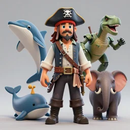 3 d model of 🐋🐙🦖🤖🐘🐳 as a pirate, portraiture, zbrush, mari, arnold, xgen, houdini, blender, sculpt, render, photorealism, hyperrealism, character design, portraits, r 3 ds wrap, unreal engine 5, octane, smooth