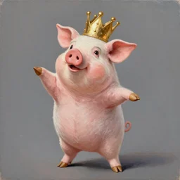 lisa frank dancing pig wearing a gold crown painting by android jones